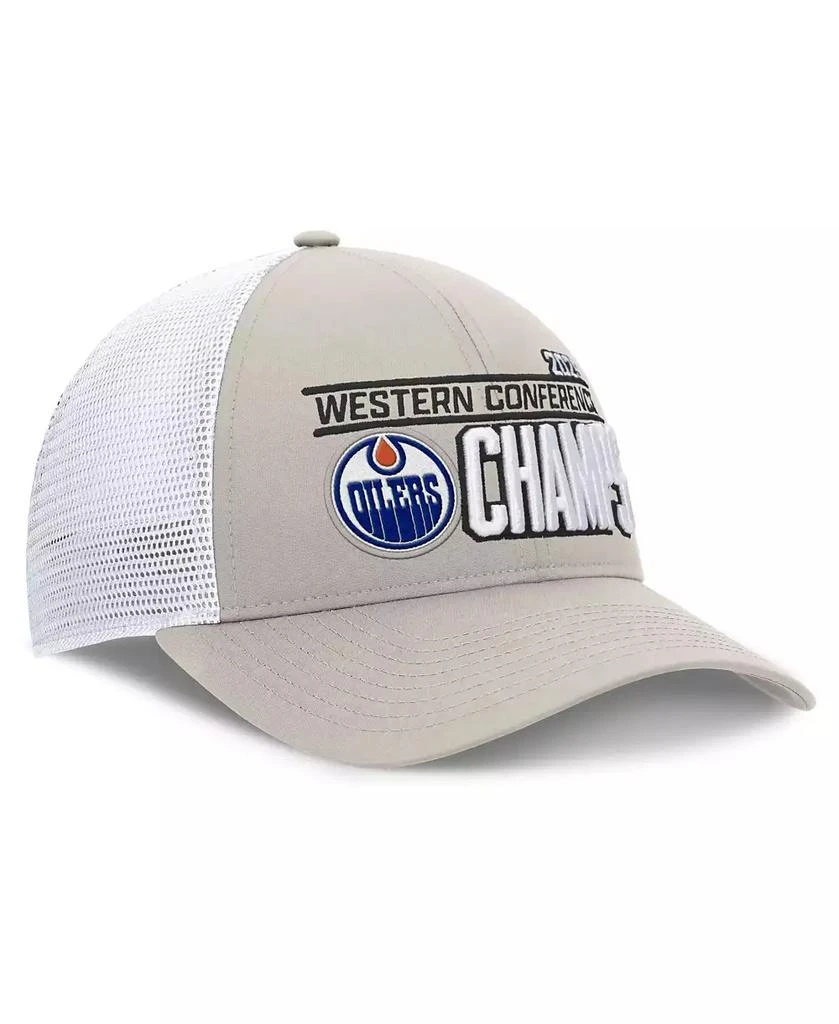 Fanatics Men's Gray/White Edmonton Oilers 2025 NHL Western Conference Champions Locker Room Adjustable Hat 3
