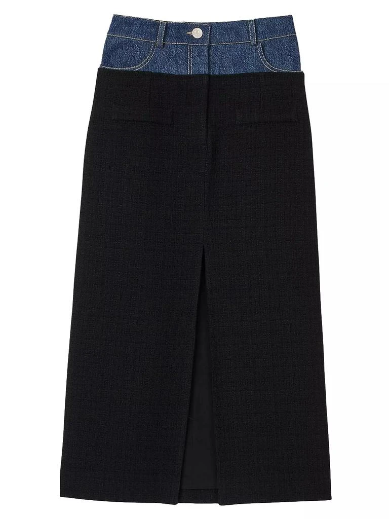 Sandro Dual-Material Denim and Tweed Skirt 1