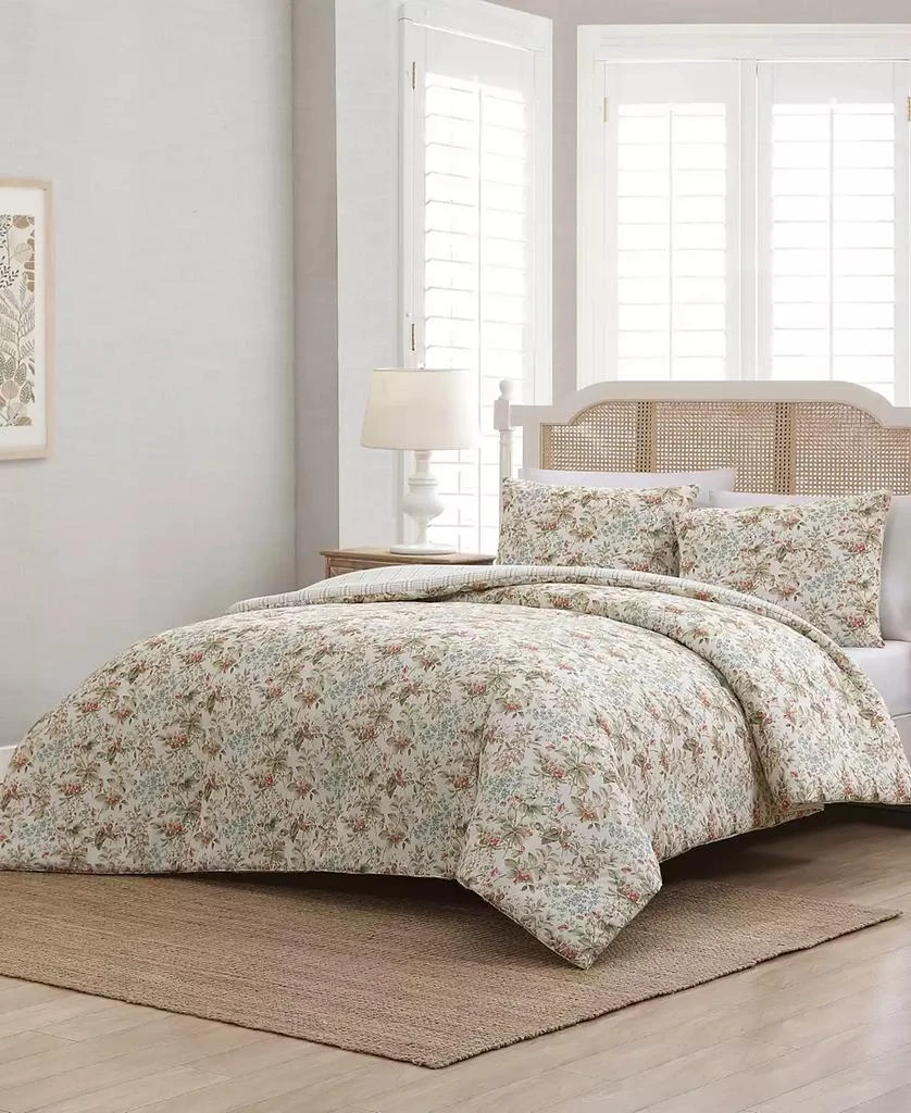 Laura Ashley Bramble Floral Cotton Reversible 3-Piece Comforter Set 7