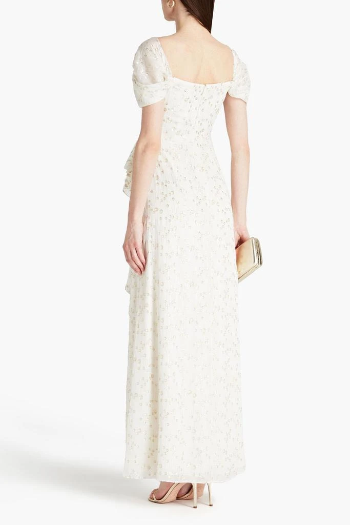 Monique Lhuillier Draped metallic fil coupé gown 3