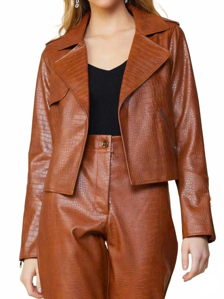 SKIES ARE BLUE Vegan Leather Biker Jacket In Camel