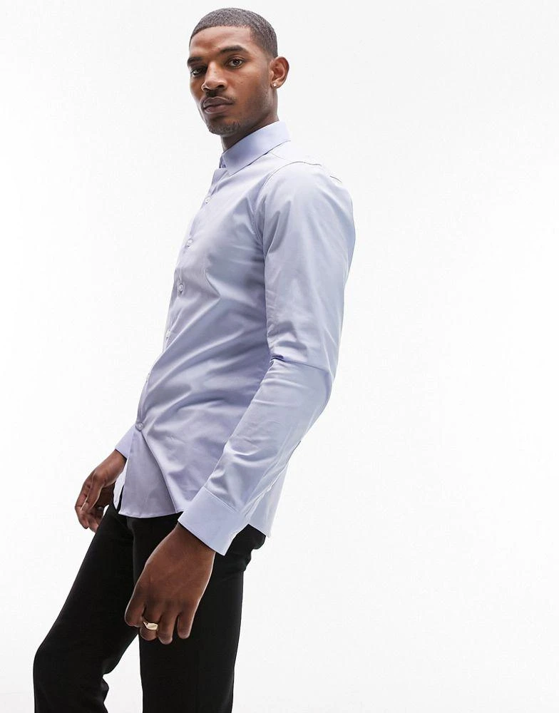 Topman Topman long sleeve formal slim fit stretch shirt in light blue 4