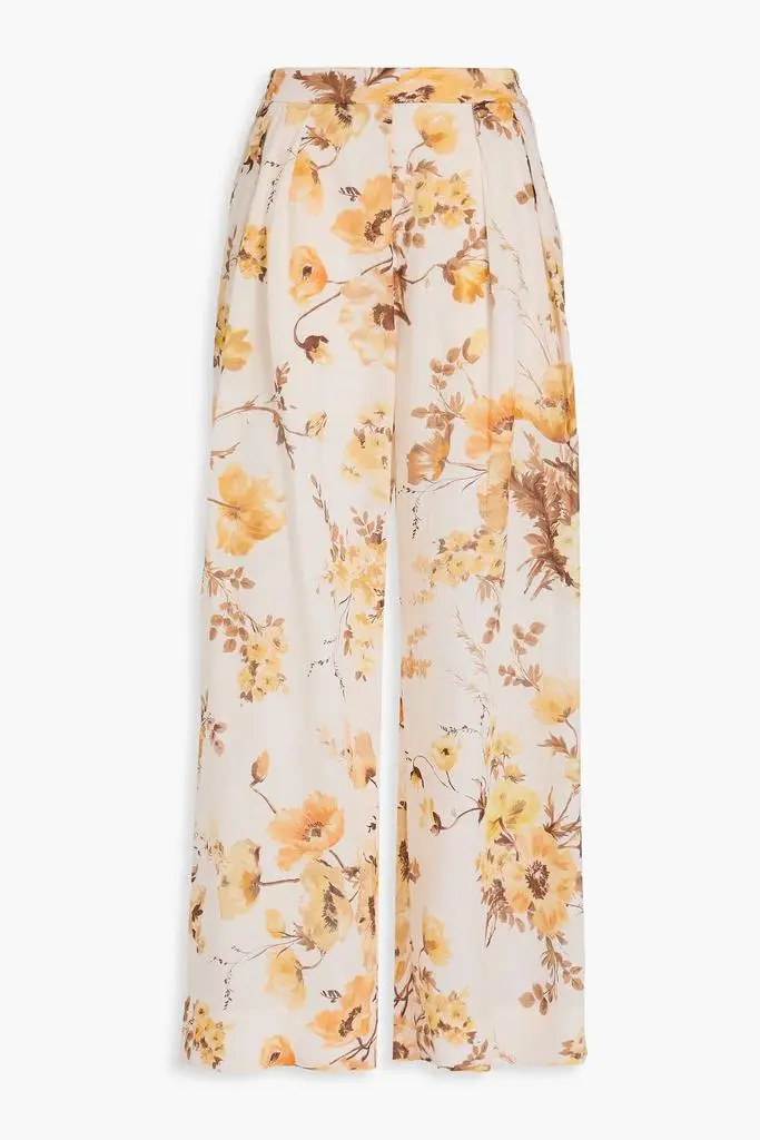 Zimmermann Pleated floral-print ramie wide-leg pants