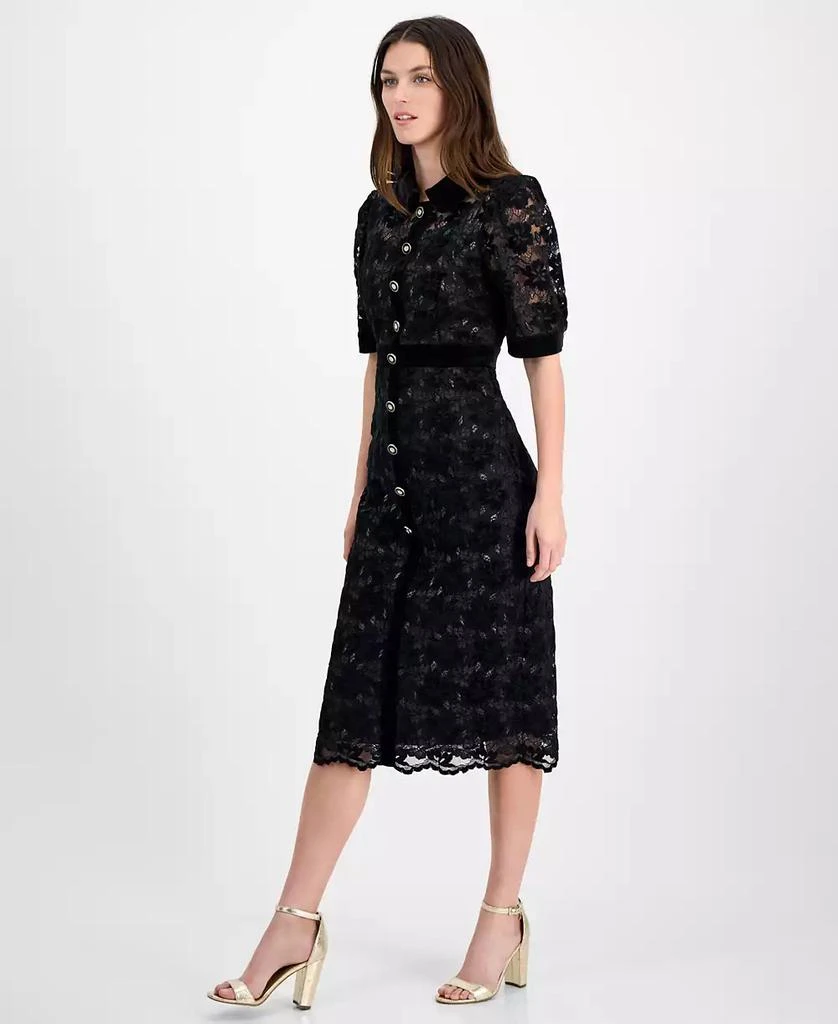 Tahari Women's Lace Velvet-Trim Shirtdress 4