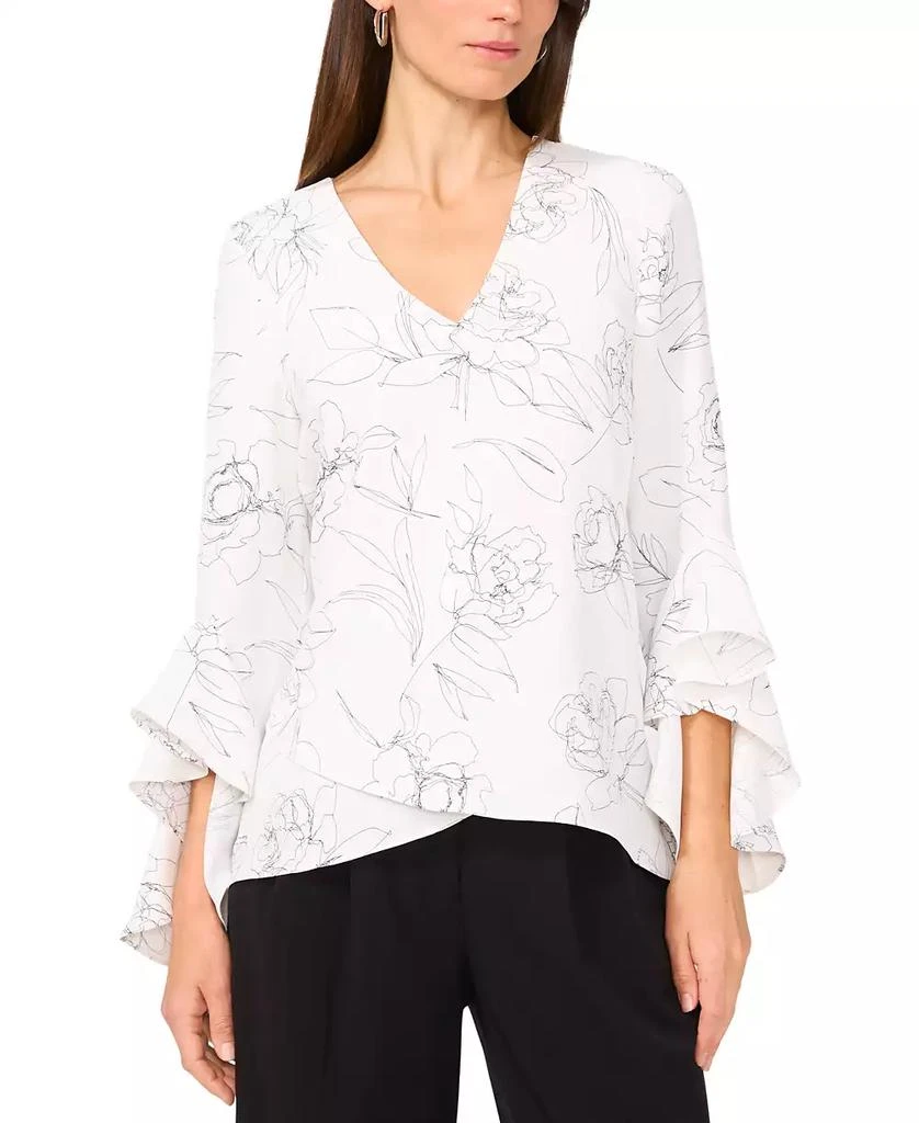Vince Camuto Women's Floral V-Neck 3/4-Flutter-Sleeve Blouse 1