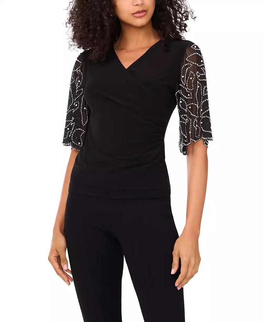 MSK Women's V-Neck Short-Sleeve Top