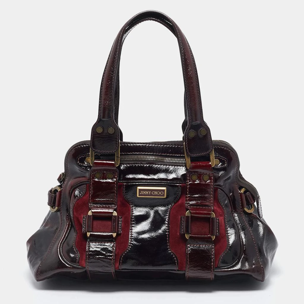 Jimmy Choo Jimmy Choo Burgundy Patent Leather and Suede Malena Satchel 1