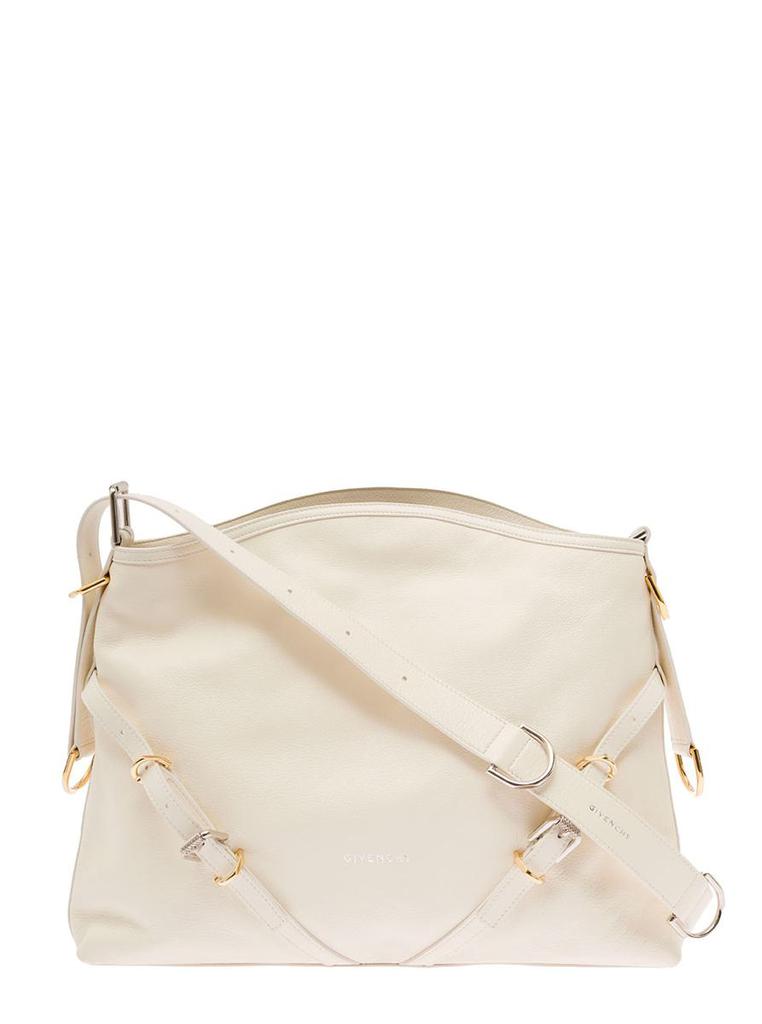 Givenchy 'Voyou' White Shoulder Bag With Embossed Logo In Smooth Leather Woman