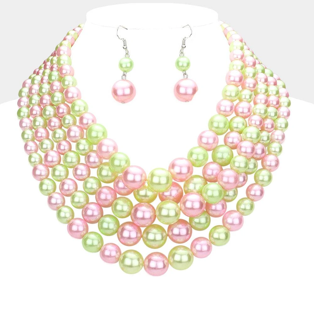 FASHNZFAB Pearl Multi Strand Bib Necklace 6