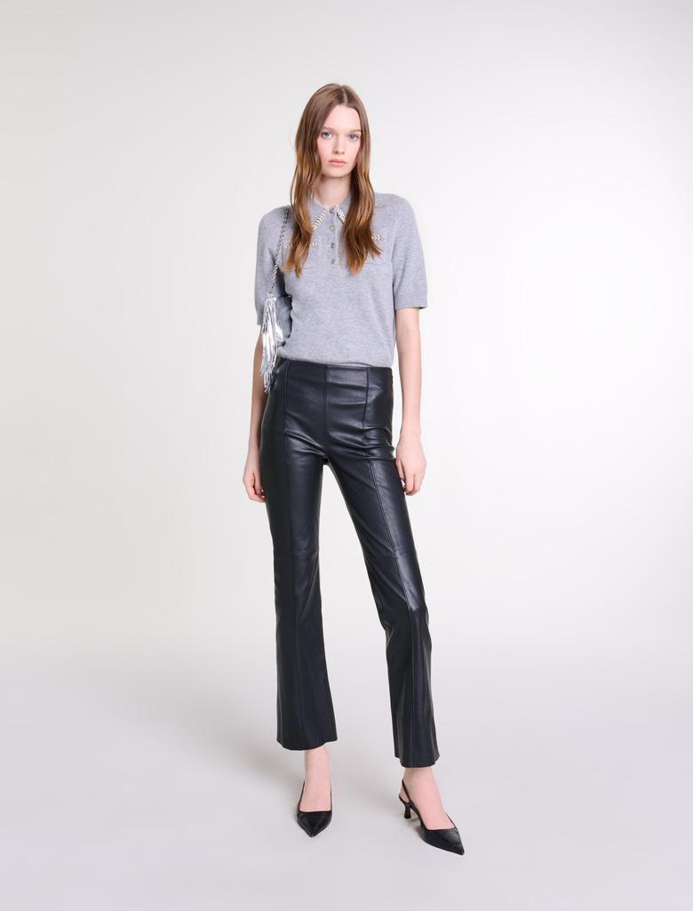 Maje Maje Woman's cotton, Leather trousers for Fall/Winter