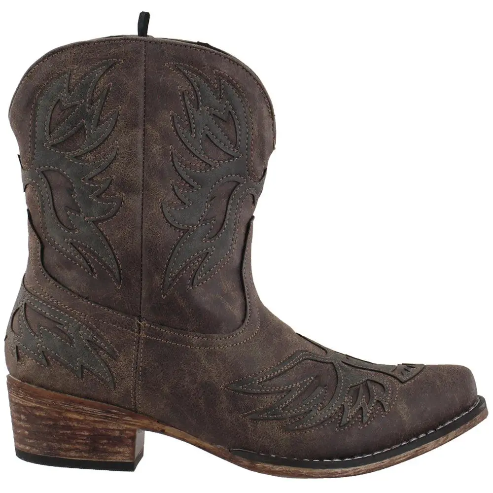Roper Amelia Tooled Inlay Snip Toe Cowboy Booties
