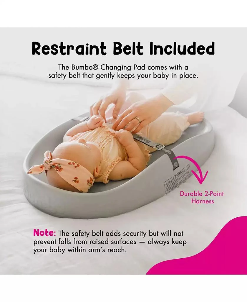 Bumbo Diaper Changing Pad, Ergonomic Baby Changing Mat with Safety Belt, Gray 3