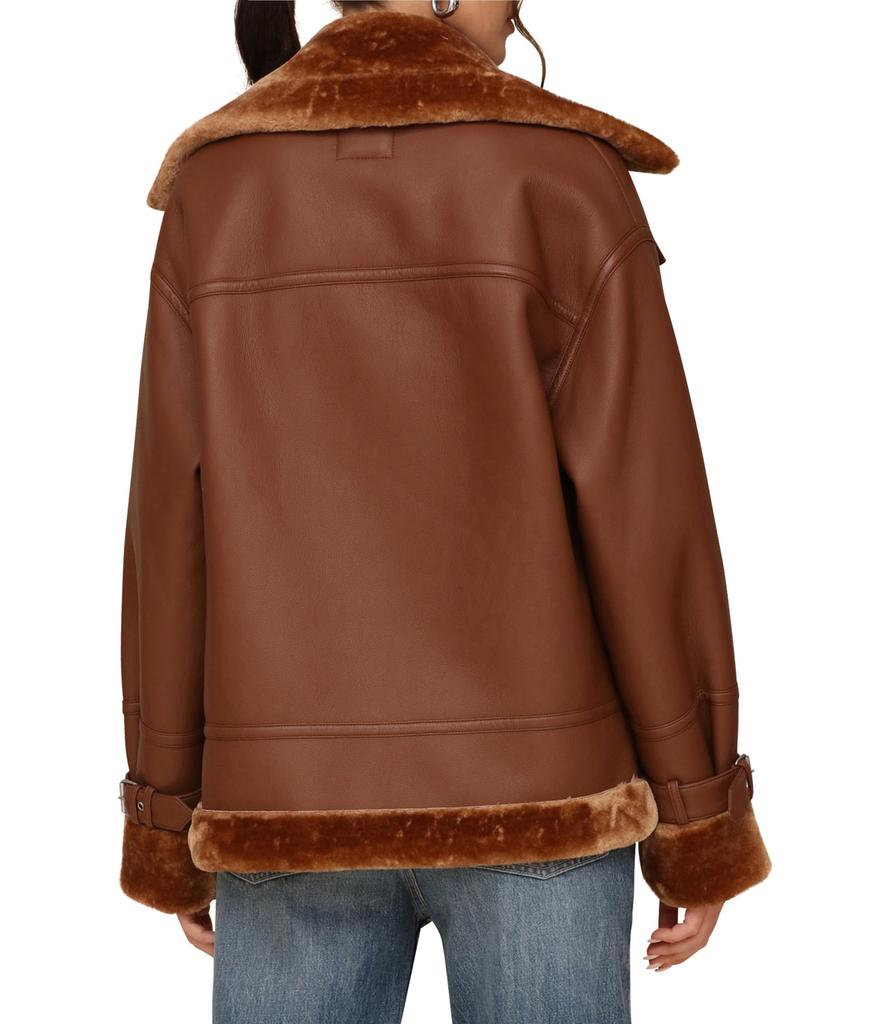 Avec Les Filles Oversized Faux Shearling Moto Coat