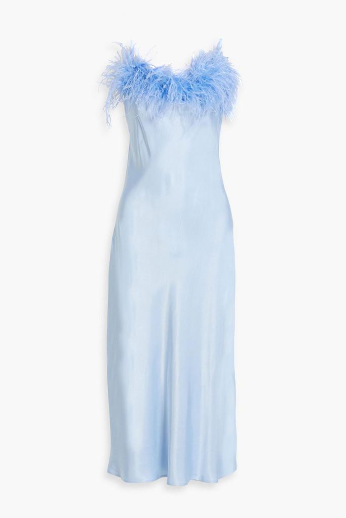 Sleeper Feather-embellished satin midi slip dress