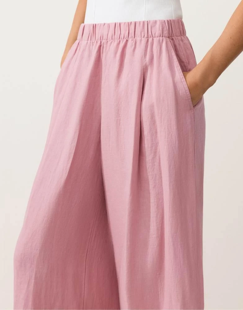 OYSHO OYSHO 100% linen wide leg trousers in pink 4