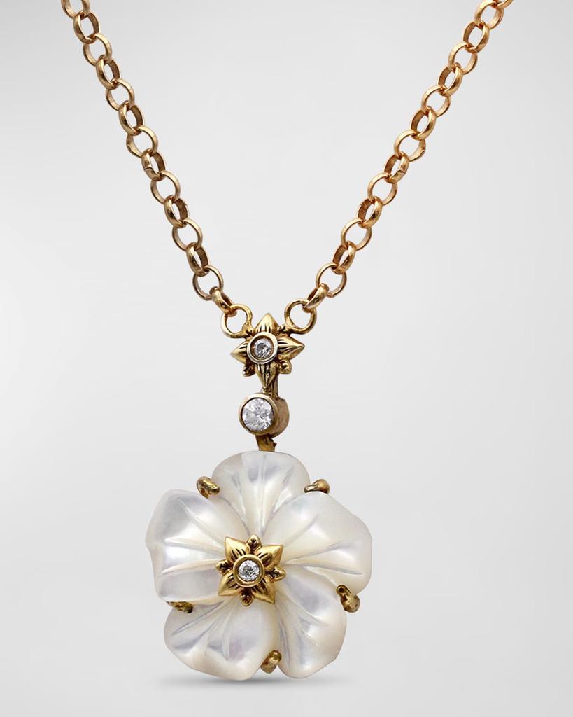 Stephen Dweck White Mother of Pearl and White Diamond Pendant Necklace in 18K Gold