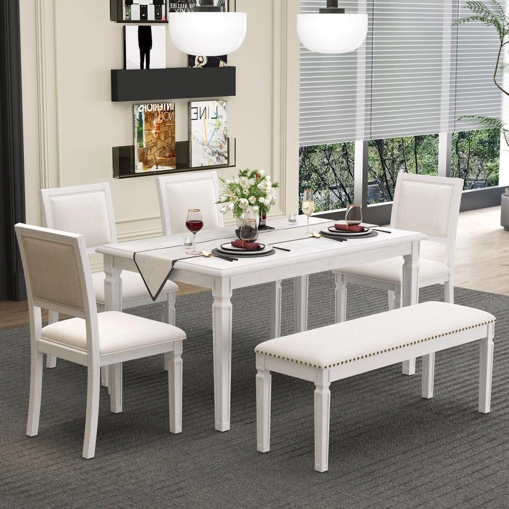 Streamdale Furniture Streamdale Vintage Extendable Dining Table Set for 6 (Washed White) 5