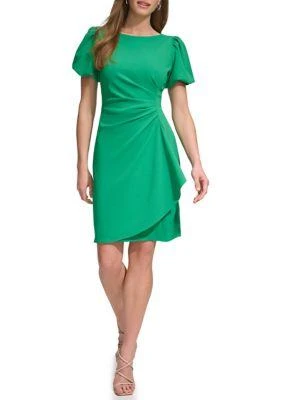 DKNY Womens Puff Sleeve Ruched Solid Sheath Dress 1