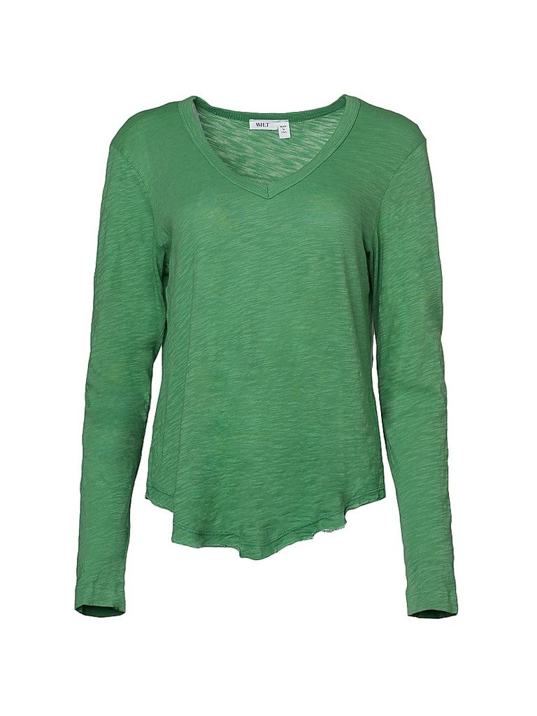 Wilt Long Sleeve V-Neck Raw Hem Shirttail