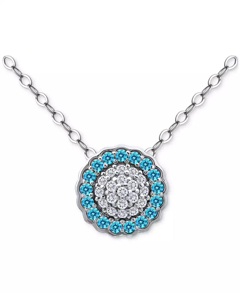 Giani Bernini Blue & White Cubic Zirconia Reverse Halo Pendant Necklace, 16" + 2" extender , Created for Macy's 1