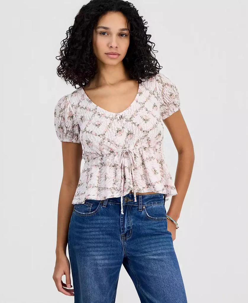 Self Esteem Juniors
 Printed Lace Short-Sleeve Babydoll Top