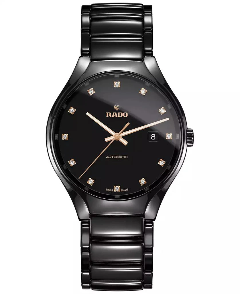 Rado Unisex Swiss Automatic True Diamond (1/8 ct. t.w.) Black Ceramic Bracelet Watch 40mm 1