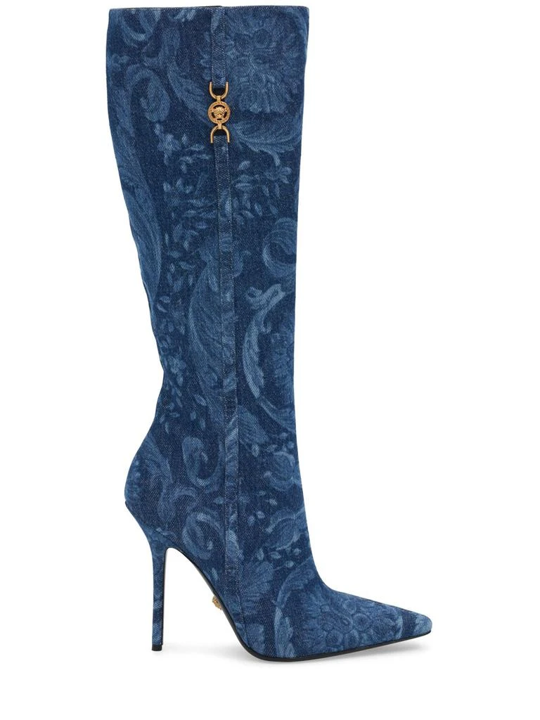 Versace 110mm Printed Denim Tall Boots 1