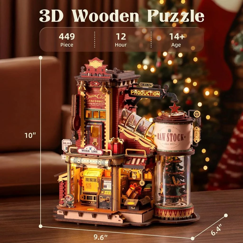 Robotime Rokr Dream Gift Factory 3D Wooden Puzzle with Light and Music - Christmas Gift Toy for Children and Kids Building Block Kit 4