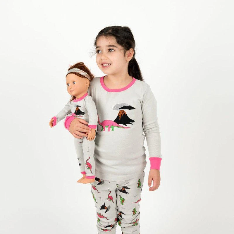 Leveret Matching Girl & Doll Dinosaur Pajamas 2