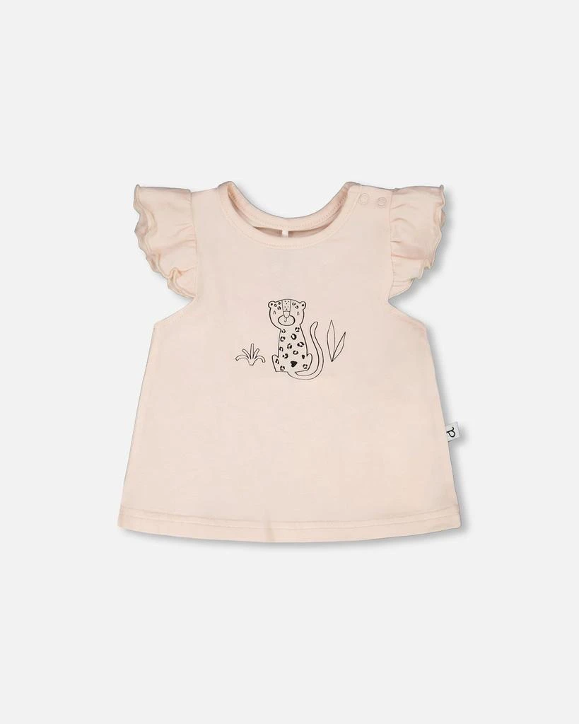 Deux par Deux Organic Cotton Jersey Top and Short Set Peach and Peach Animal Print