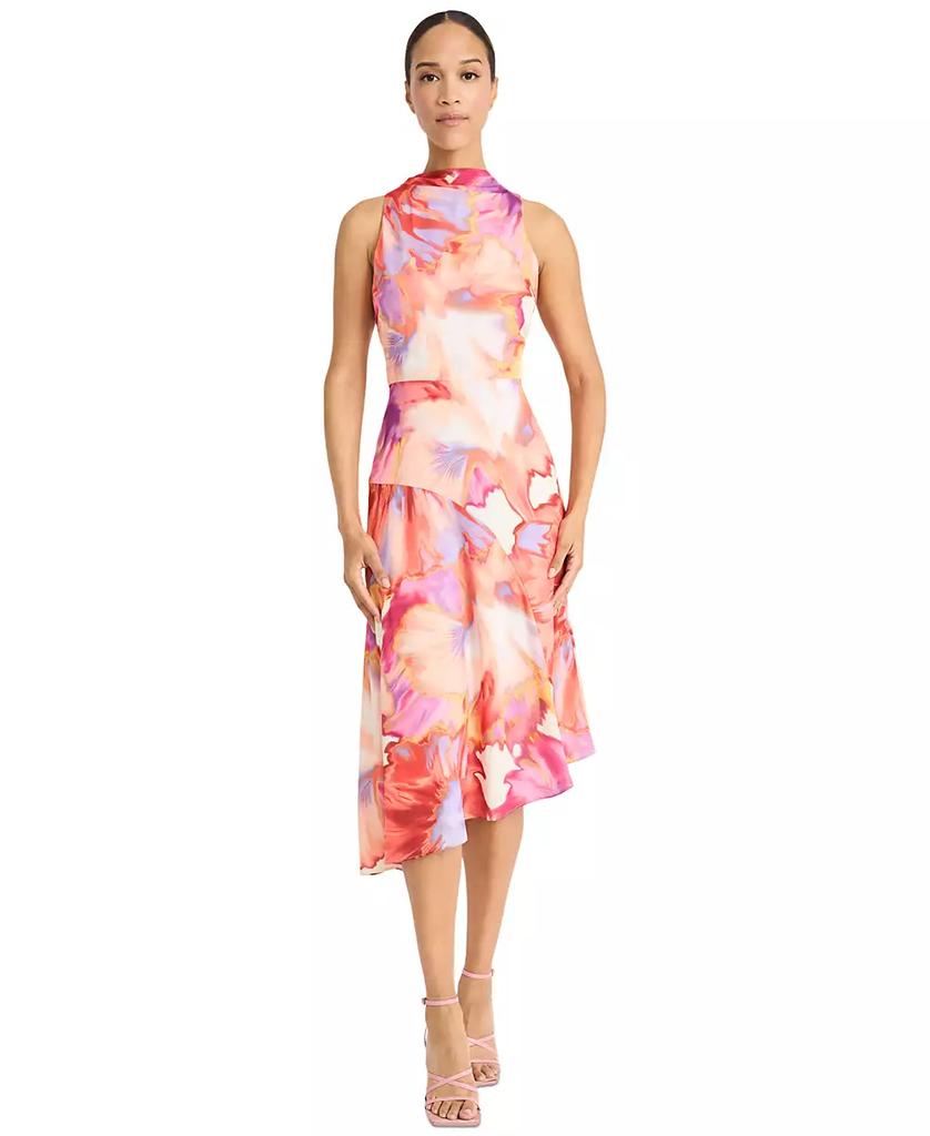 Maggy London Women's Printed Asymmetric-Hem Midi Dress