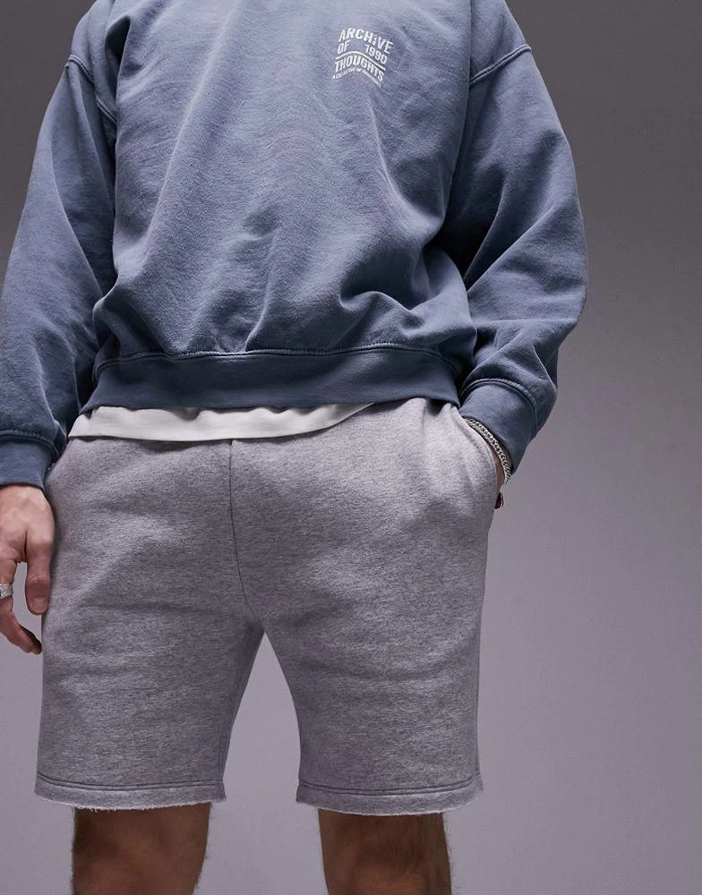 Topman Topman classic fit jersey short with raw hem in grey marl 4