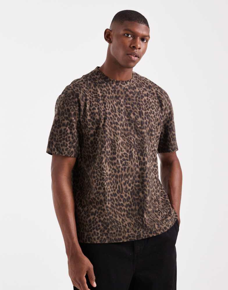 HOLLISTER Hollister crew neck short sleeve boxy t-shirt in leopard