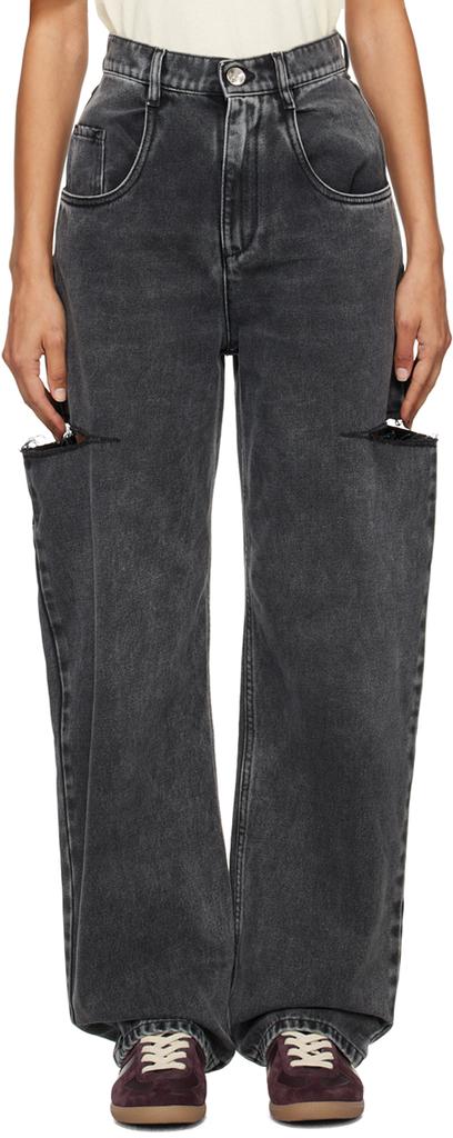 【24AW NEW】Maison Margiela / カットアウト ジーンズ / Black MAISON MARGIELA Black Cut-Out Jeans - Pants - BeyondStyle
