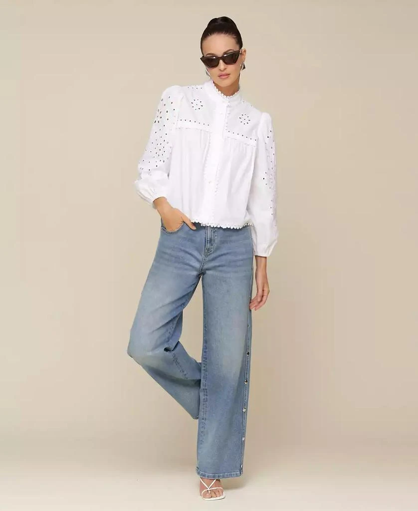 Avec Les Filles Women's Mid-Rise Studded Barrel-Leg Jeans 8