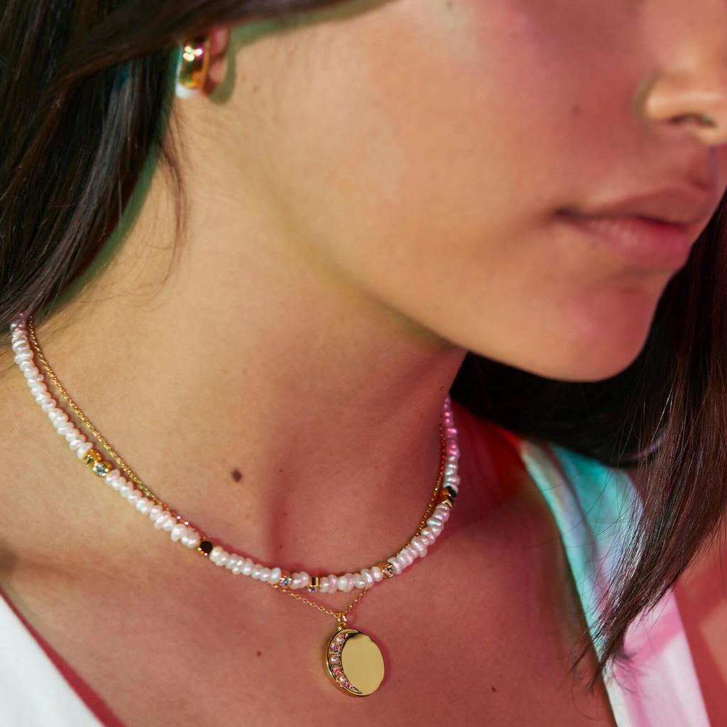 ESTELLA BARTLETT Estella Bartlett Moonz Glass Pearl Gold-Tone Double Chain Necklace