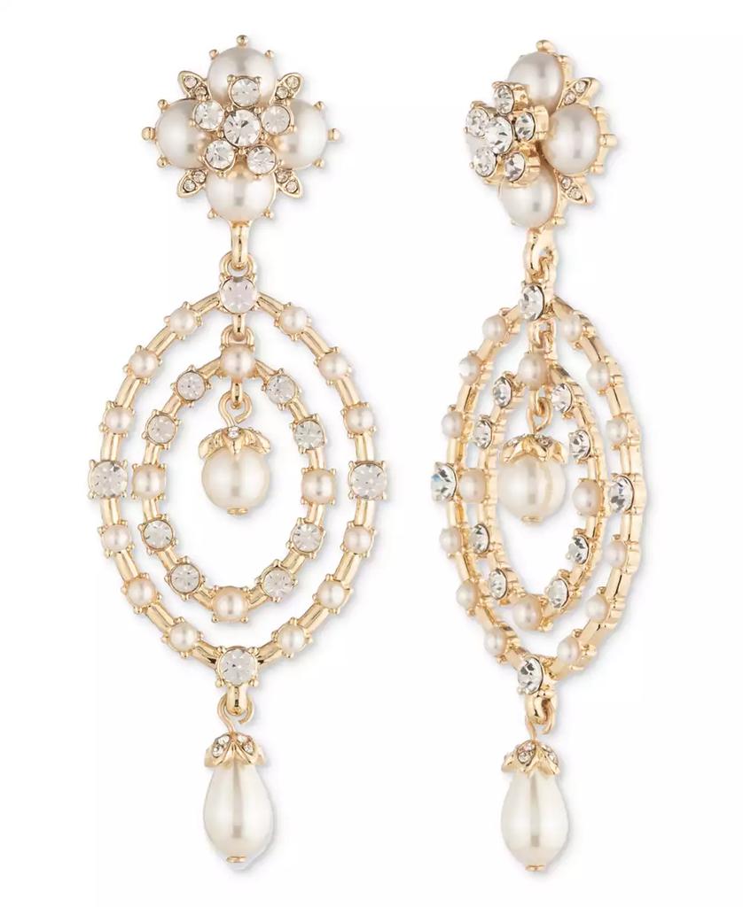 MARCHESA Gold-Tone Crystal & Imitation Pearl Orbital Drop Earrings