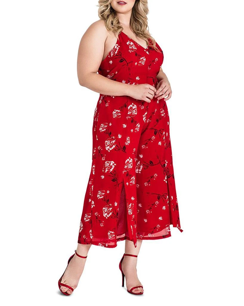 standards 
practices Plus Red Floral Halter Front Split Capri Jumpsuit 4
