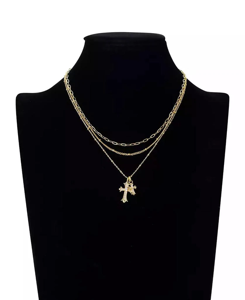 Unwritten Cubic Zirconia Double Cross Pendant Layered Necklace Set 3