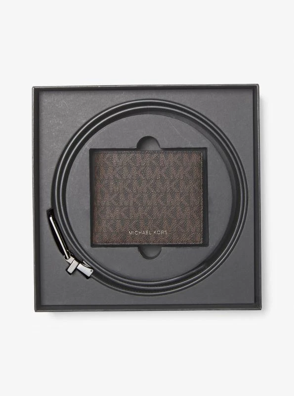 Michael Kors Signature Logo Billfold Wallet and Belt Gift Set 4