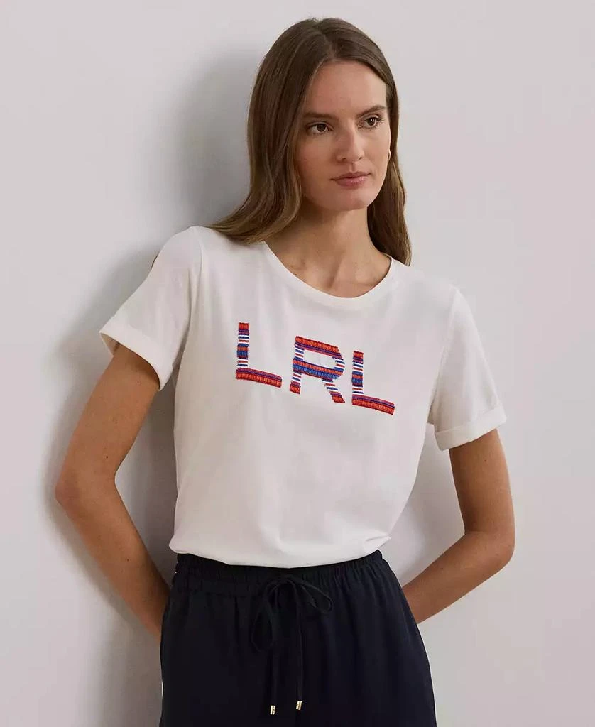 Ralph Lauren Women's Beaded-Logo Cotton Jersey Tee 1