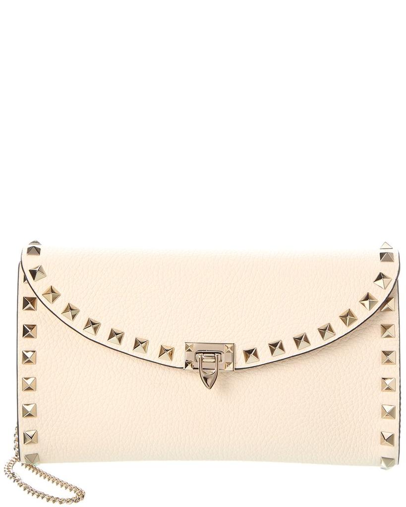 Valentino Valentino Rockstud Grainy Leather Wallet On Chain
