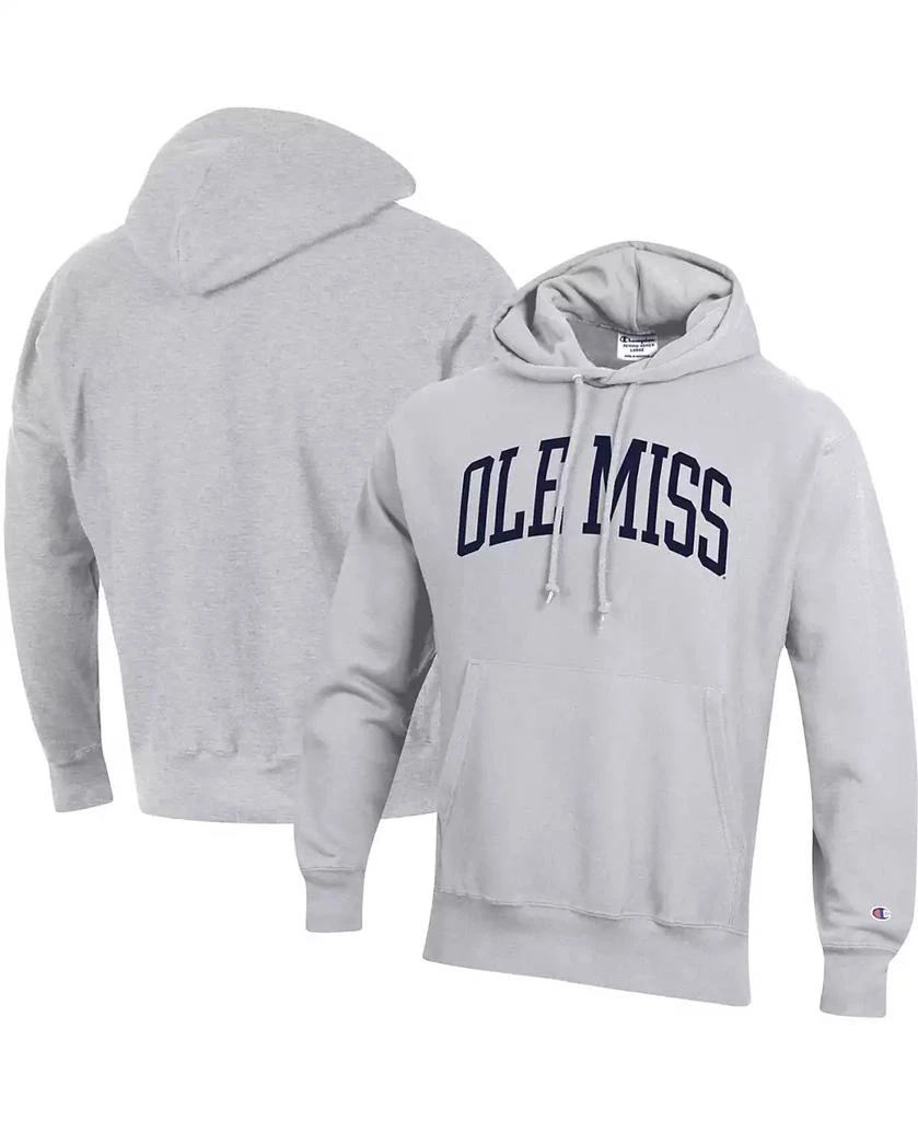 Champion Men's Heathered Gray Ole Miss Rebels Team Arch Reverse Weave Pullover Hoodie 1