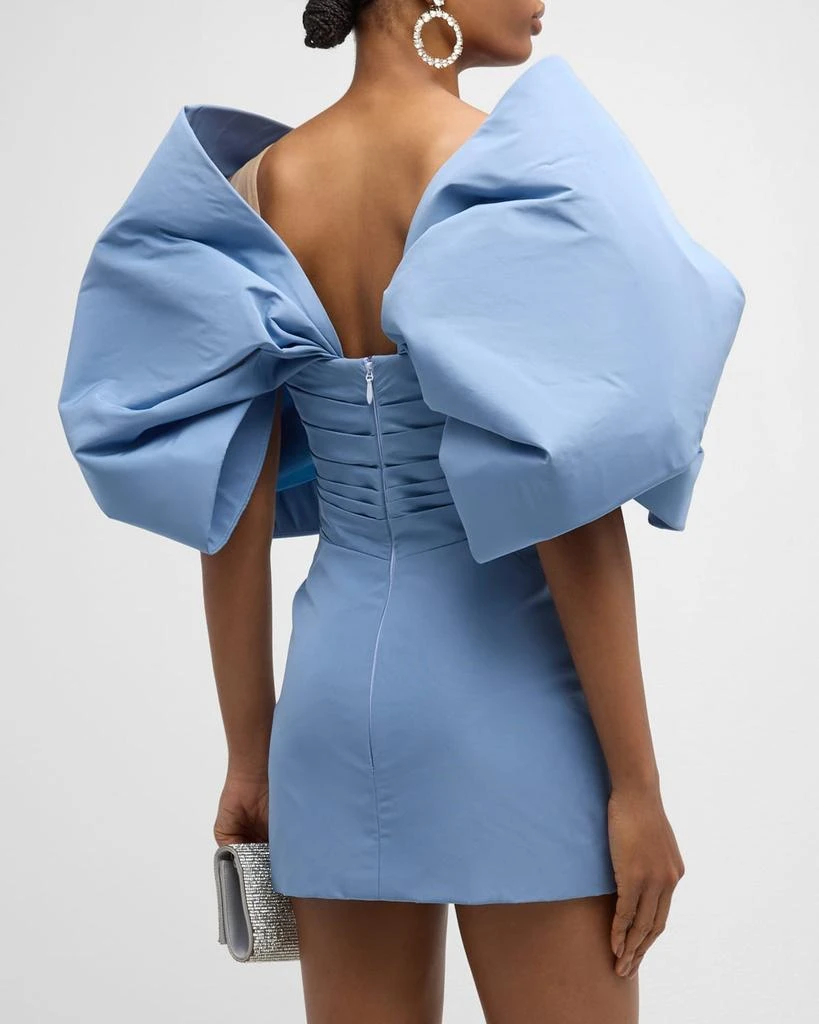 Oscar de la Renta Draped Bow-Sleeve Mini Dress With Train 5
