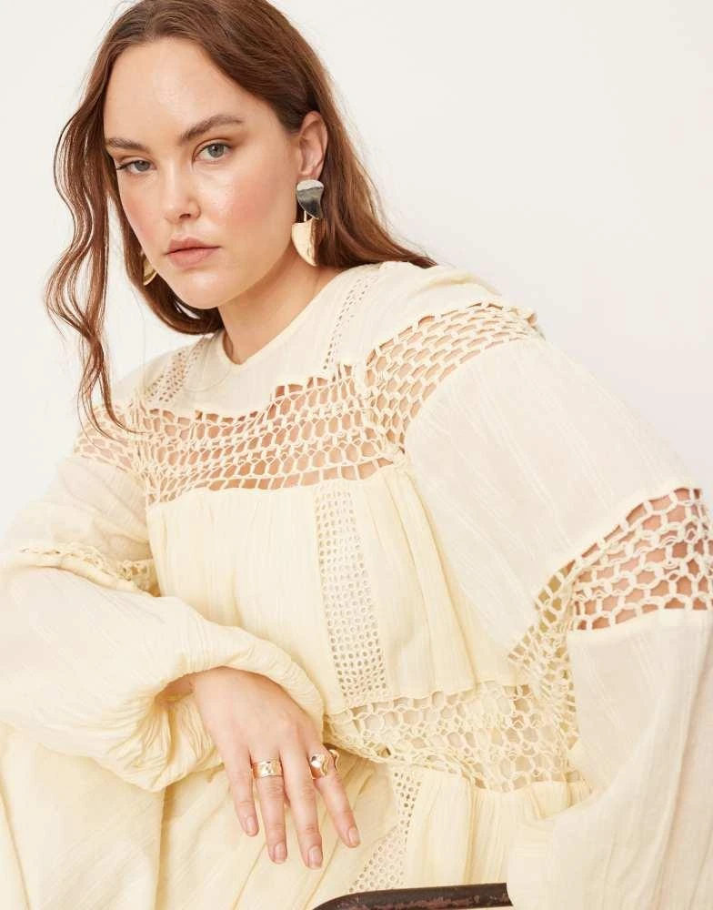 Shop ASOS EDITION Curve crochet trim drop waist blouson sleeve trapeze maxi  dress in buttermilk on Sale at BeyondStyle  Get 70% Off ASOS EDITION Curve  crochet trim drop waist blouson sleeve