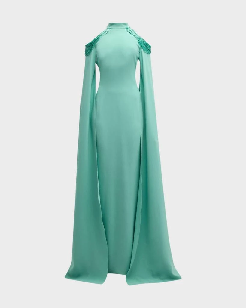 Oscar de la Renta Oscar De La Renta - Cold Shoulder Bugle Beaded Embroidered Caftan Gown 5