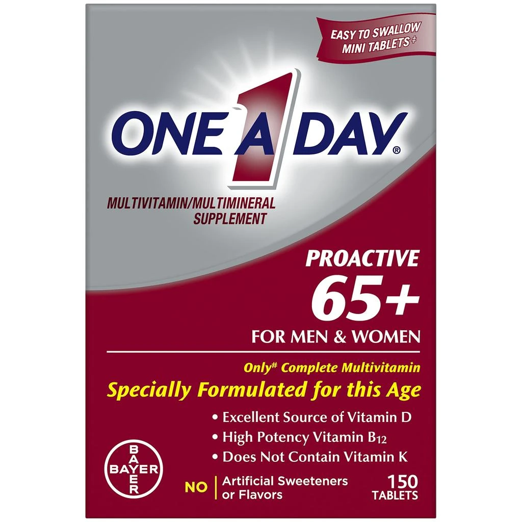 One A Day One A Day Proactive 65+, Mens
Womens Multivitamin, Supplement with Vitamin A, C, D, and Zinc to Support Bone Health
Cell Health, Calcium, Folic Acid, Tablet 150 Count