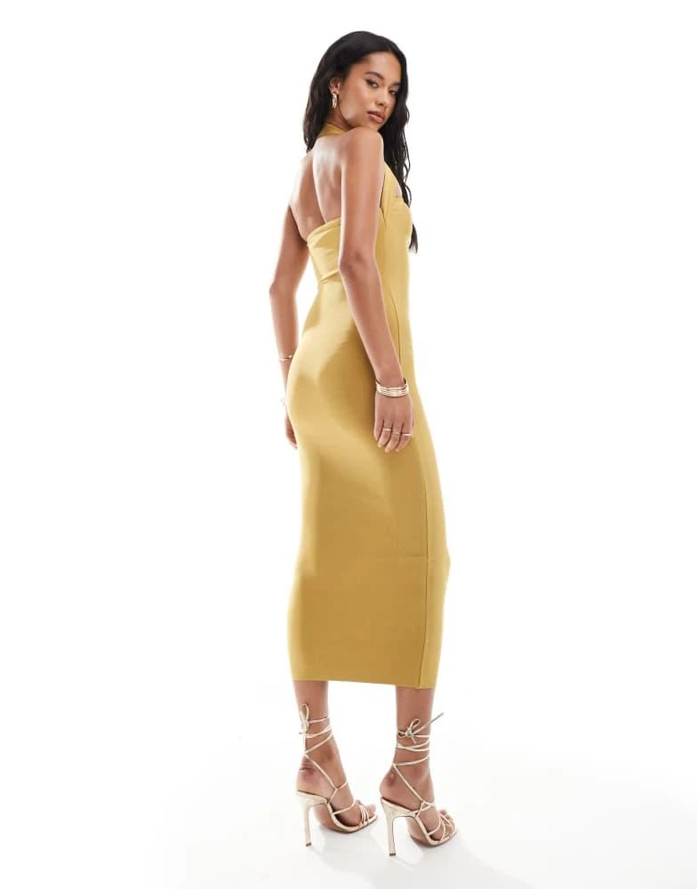 ASOS ASOS DESIGN bandage square neck halter midi dress in gold 2