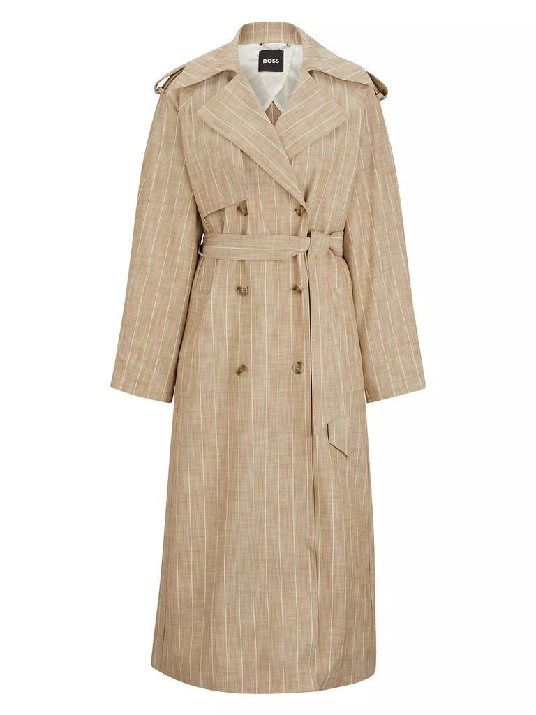 BOSS Double-Breasted Trench Coat in Pinstripe Material 1
