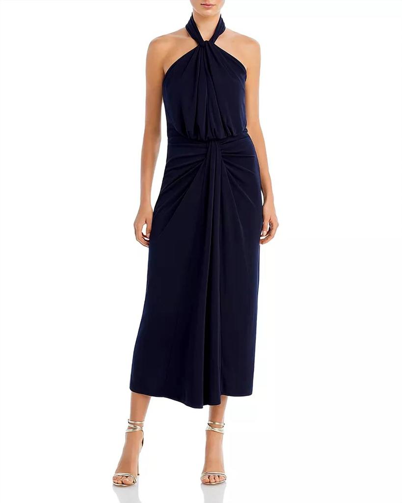 Cinq a Sept Kaily Twist Halter Midi Dress In Navy